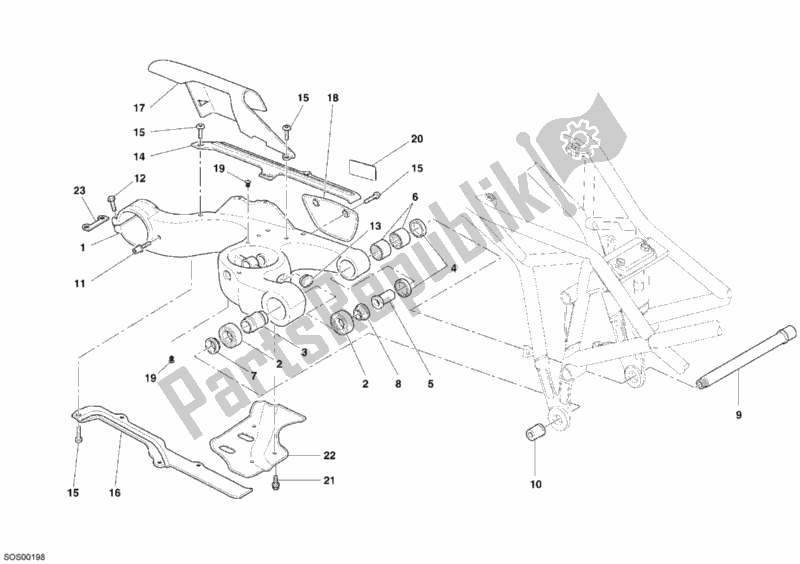 All parts for the Swing Arm of the Ducati Multistrada 1000 S USA 2006